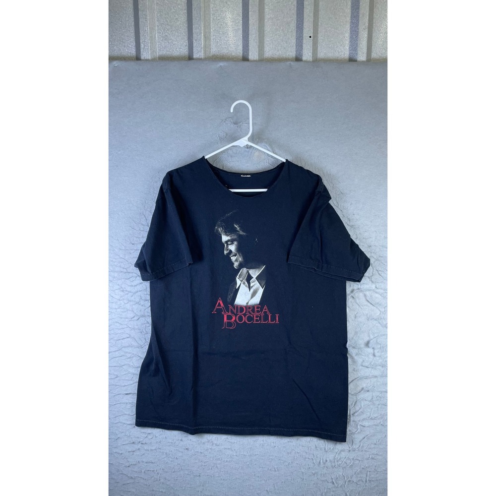 Andrea Bocelli Graphic Tee Men Large Black Fair Raw Neckline Concert Tour Shirt